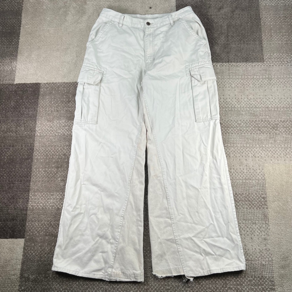 Vintage Y2K Tommy Hilfiger Mens 34x34 Beige Baggy Cargo Pants Wide Leg Customs